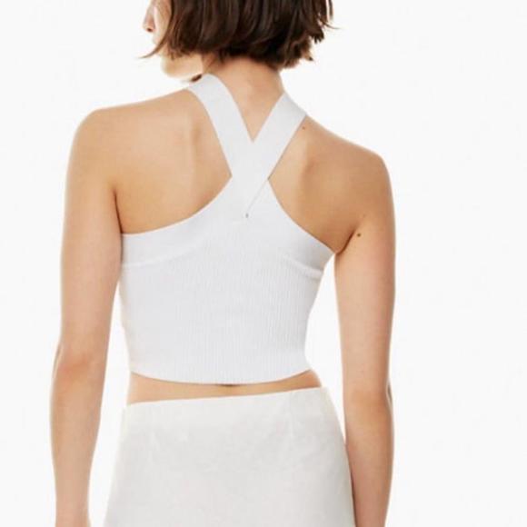 Babaton White Sculpt Knit Criss Cross Cropped Tank (Rib-knit Cross-Front Halter) - Picture 6 of 9